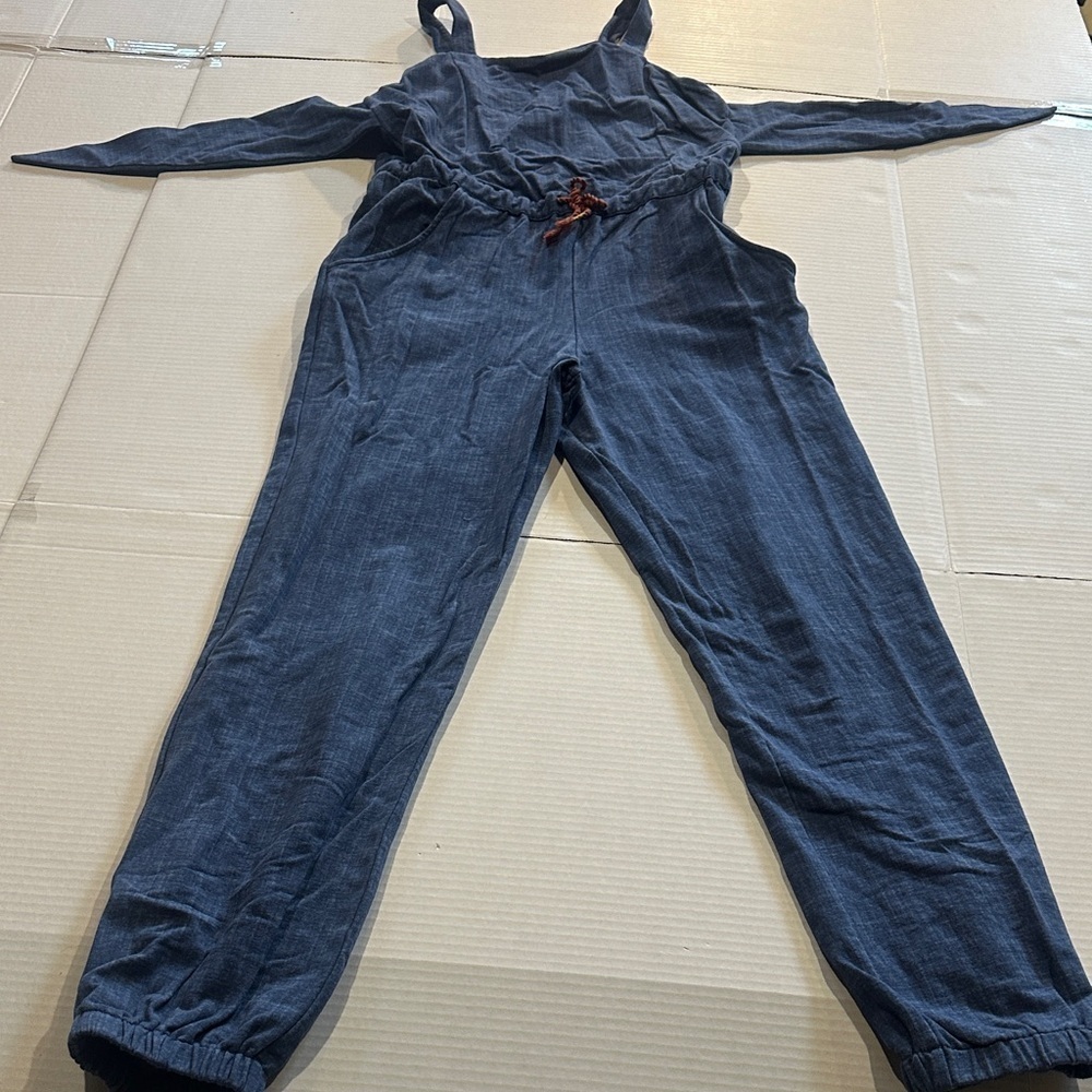 Matilda Jane 96% cotton radiant smile Blue Jumpsuit romper w Orange Drawstring